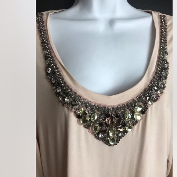 BOSTON PROPER Necklace Trapeze Top Blush Pink Embellished Jewel Blouse Shirt - Picture 4 of 11